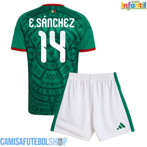 Camisa de time de futebol México Erick Sanchez #14 Replicas 1º Equipamento Infantil Mundo 2026 Manga Curta (+ Calças curtas)
